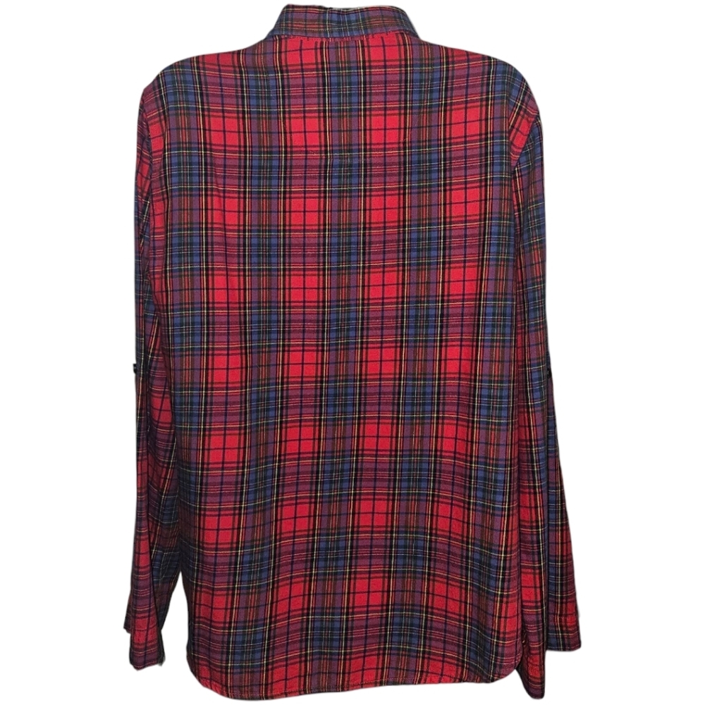 Victoria's Secret Plaid/Polka Dot Adjustable Long Sleeve Button Down Top - Picture 4 of 4